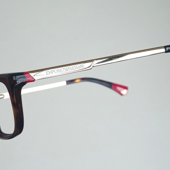 Emporio Armani Tortoise Shell Brown Trim Eye Glass Cat Frames Brass & Red Tips - Picture 2 of 16